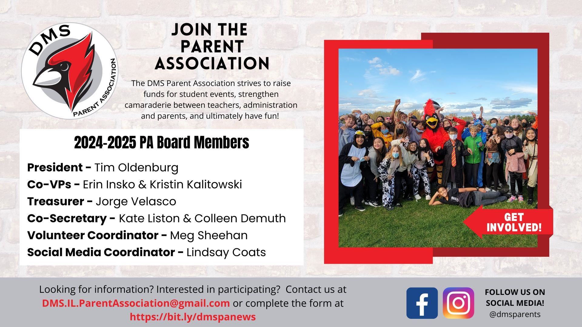 The DMS Parent Association strives to raise funds for student events, strengthen camaraderie between teachers, administration, and parents, and ultimately have fun!